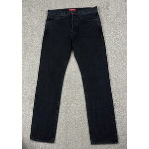Supreme Jeans Mens 32 Black Denim Straight Leg Slim Fit Button Fly *34x32